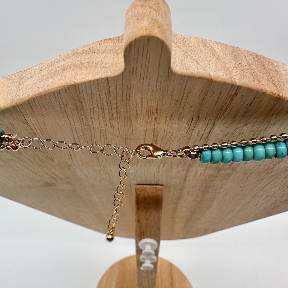 Turquoise & Gold Tone Beaded Evil Eye Layered Necklace Rhinestone Bohemian Gift - Picture 12 of 17
